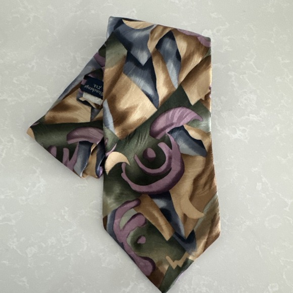 Other - J. Garcia Men's Tie 100% Silks Abstract‎ Art  Green Gold Purple